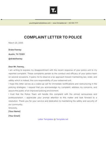 Free Complaint Letter to Police Template to Edit Online