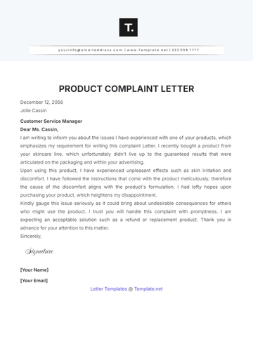 Free Product Complaint Letter Template to Edit Online