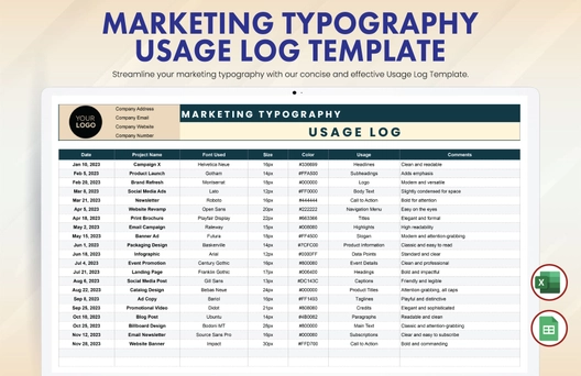 Marketing Typography Usage Log Template
