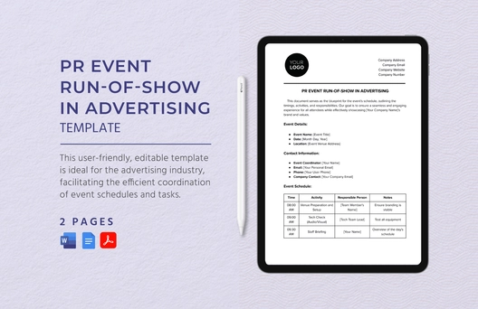 PR Event Run-of-Show in Advertising Template PR Event Run-of-Show in Advertising Template