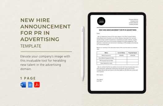 New Hire Announcement for PR in Advertising Template