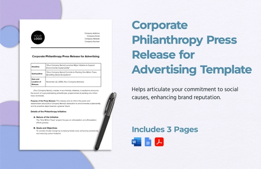 Corporate Philanthropy Press Release for Advertising Template