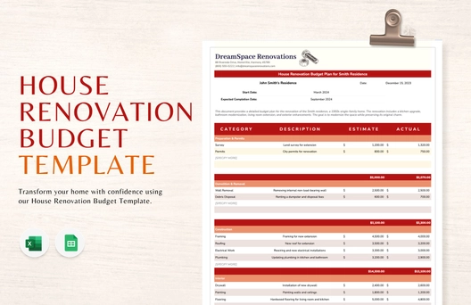 House Renovation Budget Template House Renovation Budget Template