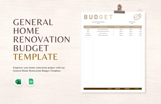General Home Renovation Budget Template