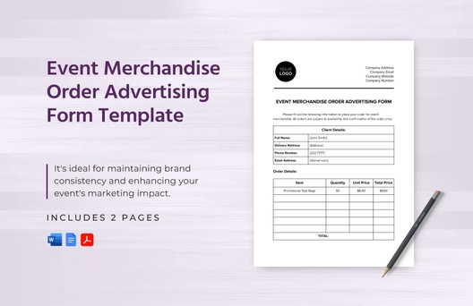 Event Merchandise Order Advertising Form Template