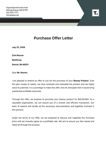Free Purchase Offer Letter Template to Edit Online