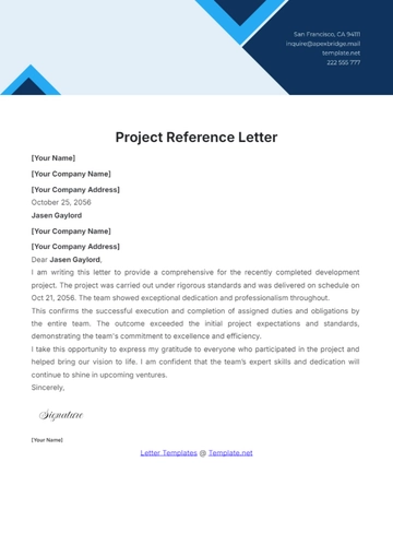 Free Project Reference Letter Template to Edit Online