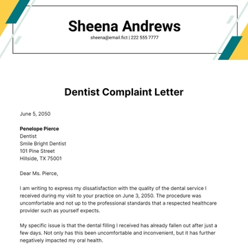Free Dentist Complaint Letter Template to Edit Online