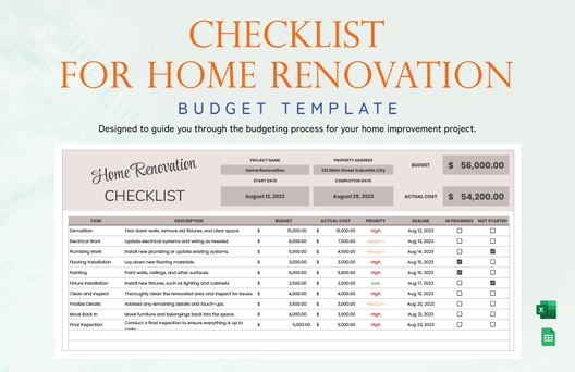 Checklist for Home Renovation Budget Template