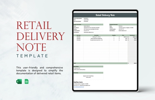 Retail Delivery Note Template