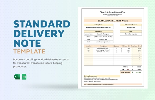 Standard Delivery Note Template