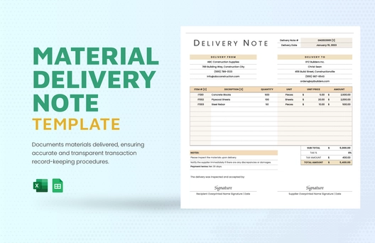 Material Delivery Note Template