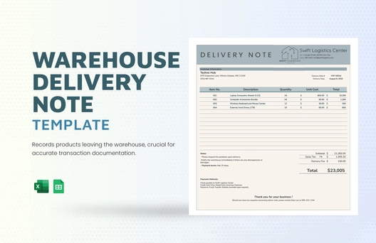 Warehouse Delivery Note Template