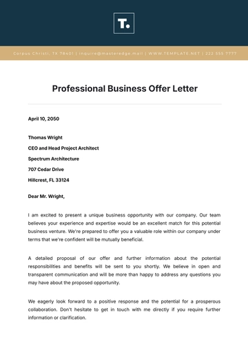 Free Professional Business Offer Letter Template to Edit Online