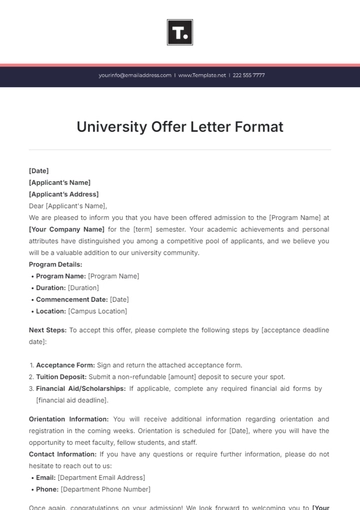 Free University Offer Letter Format Template to Edit Online