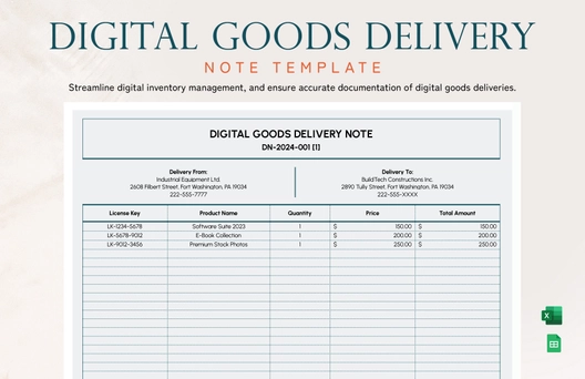 Digital Goods Delivery Note Template