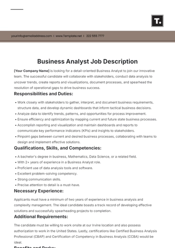 Free Business Analyst Job Description Template to Edit Online