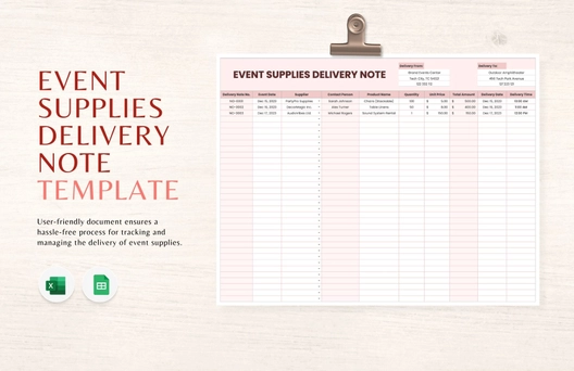 Event Supplies Delivery Note Template