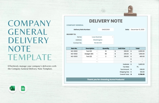 Company General Delivery Note Template