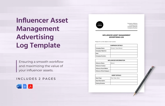 Influencer Asset Management Advertising Log Template