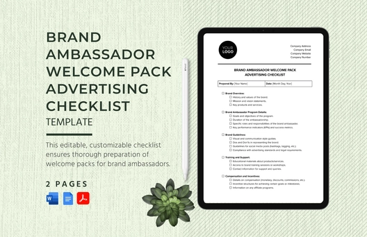 Brand Ambassador Welcome Pack Advertising Checklist Template Brand Ambassador Welcome Pack Advertising Checklist Template