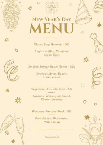 Free Simple New Year's Day Menu Template to Edit Online
