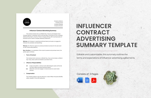 Influencer Contract Advertising Summary Template