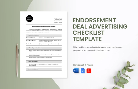 Endorsement Deal Advertising Checklist Template Endorsement Deal Advertising Checklist Template
