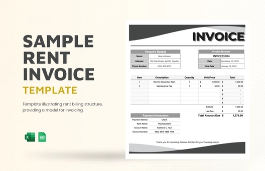 Sample Rent Invoice Template