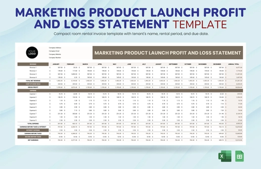 Marketing Product Launch Profit and Loss Statement Template