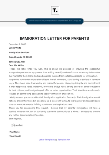 Free Immigration Letter for Parents Template to Edit Online