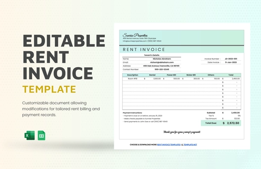 Editable Rent Invoice Template