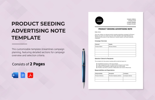 Product Seeding Advertising Note Template