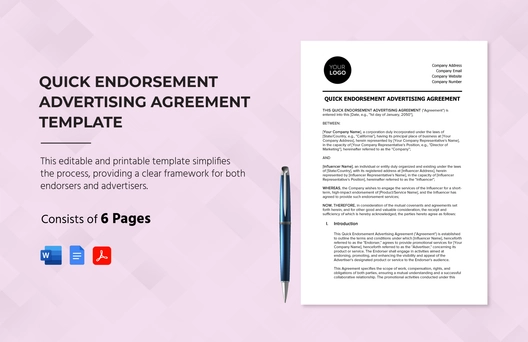 Quick Endorsement Advertising Agreement Template