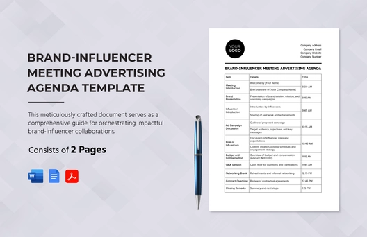Brand-Influencer Meeting Advertising Agenda Template