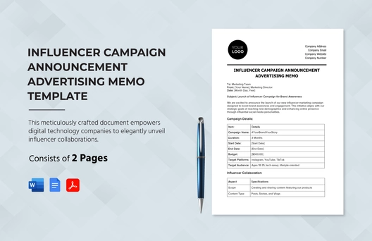 Influencer Campaign Announcement Advertising Memo Template
