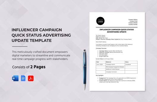 Influencer Campaign Quick Status Advertising Update Template Influencer Campaign Quick Status Advertising Update Template