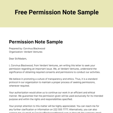 Free Permission Note Sample Template to Edit Online