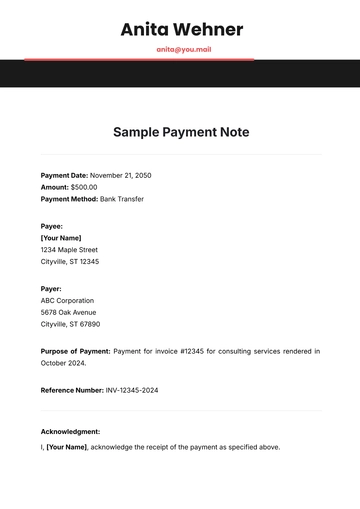 Free Sample Payment Note Template to Edit Online