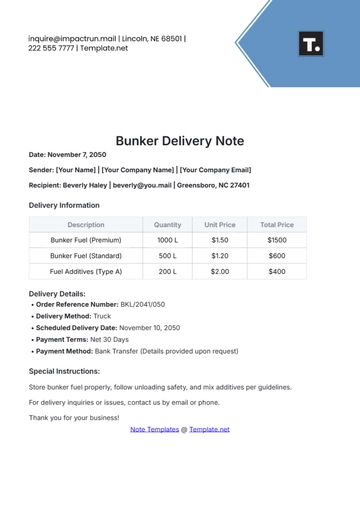 Free Bunker Delivery Note Template to Edit Online
