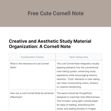 Free Cute Cornell Note Template to Edit Online