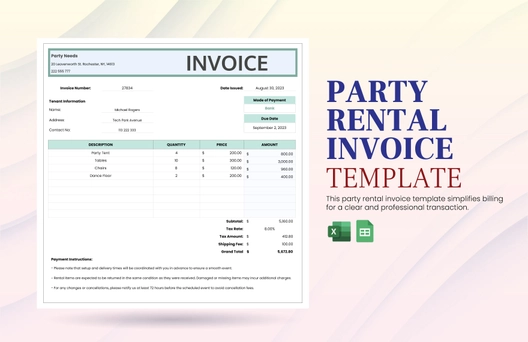 Party Rental Invoice Template