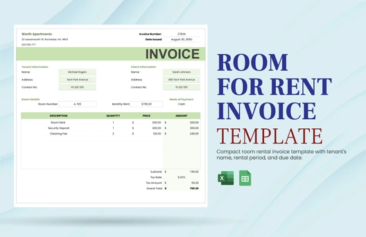 Room for Rent Invoice Template