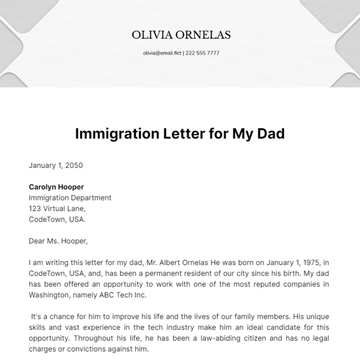 Free Immigration Letter for My Dad Template to Edit Online