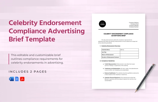 Celebrity Endorsement Compliance Advertising Brief Template