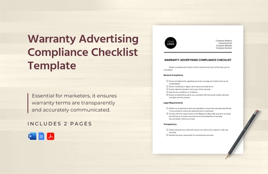 Warranty Advertising Compliance Checklist Template Warranty Advertising Compliance Checklist Template