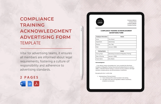 Compliance Training Acknowledgment Advertising Form Template
