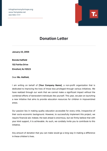 Free Donation Letter Template to Edit Online