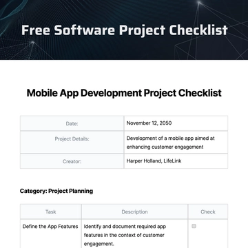 Free Software Project Checklist Template to Edit Online