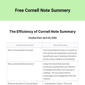 Free Cornell Note Summery Template to Edit Online